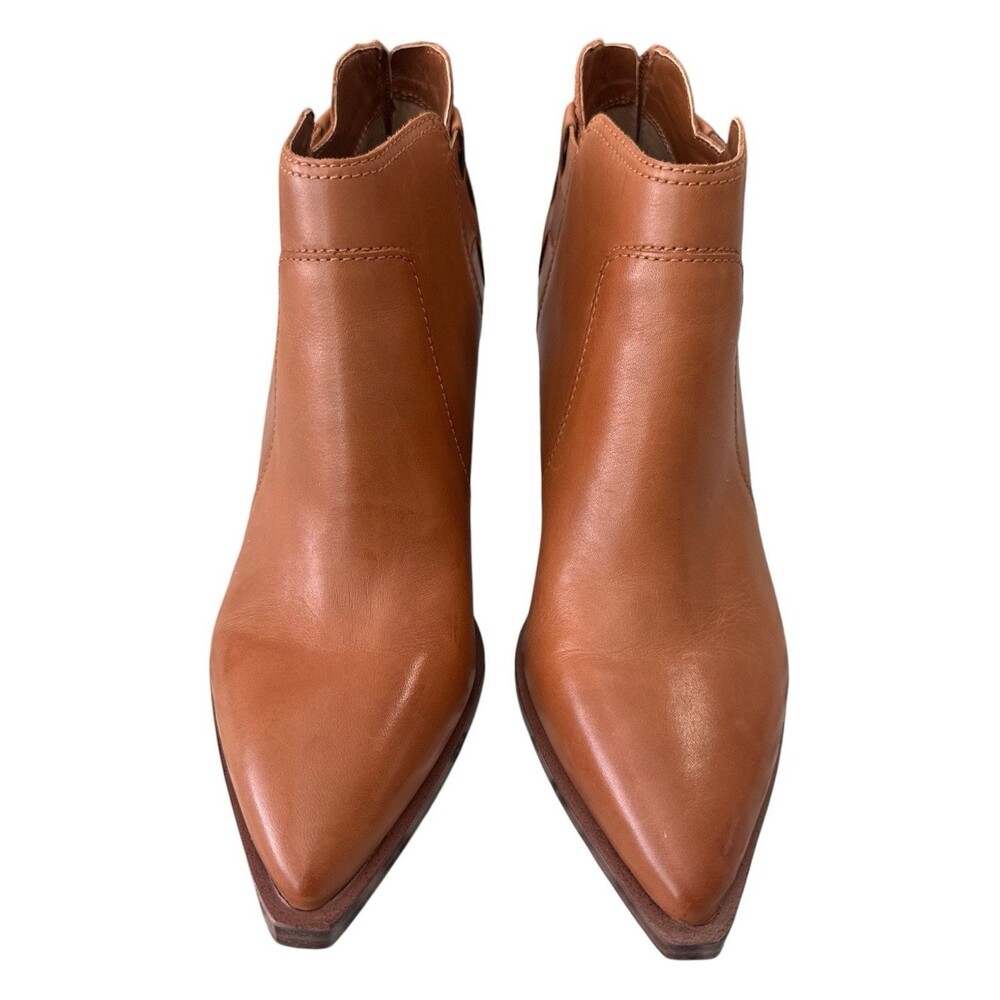 Vince Camuto Gemmlee Leather Ankle Booties Woven Heel Block Heel Cognac 9M - Picture 5 of 8